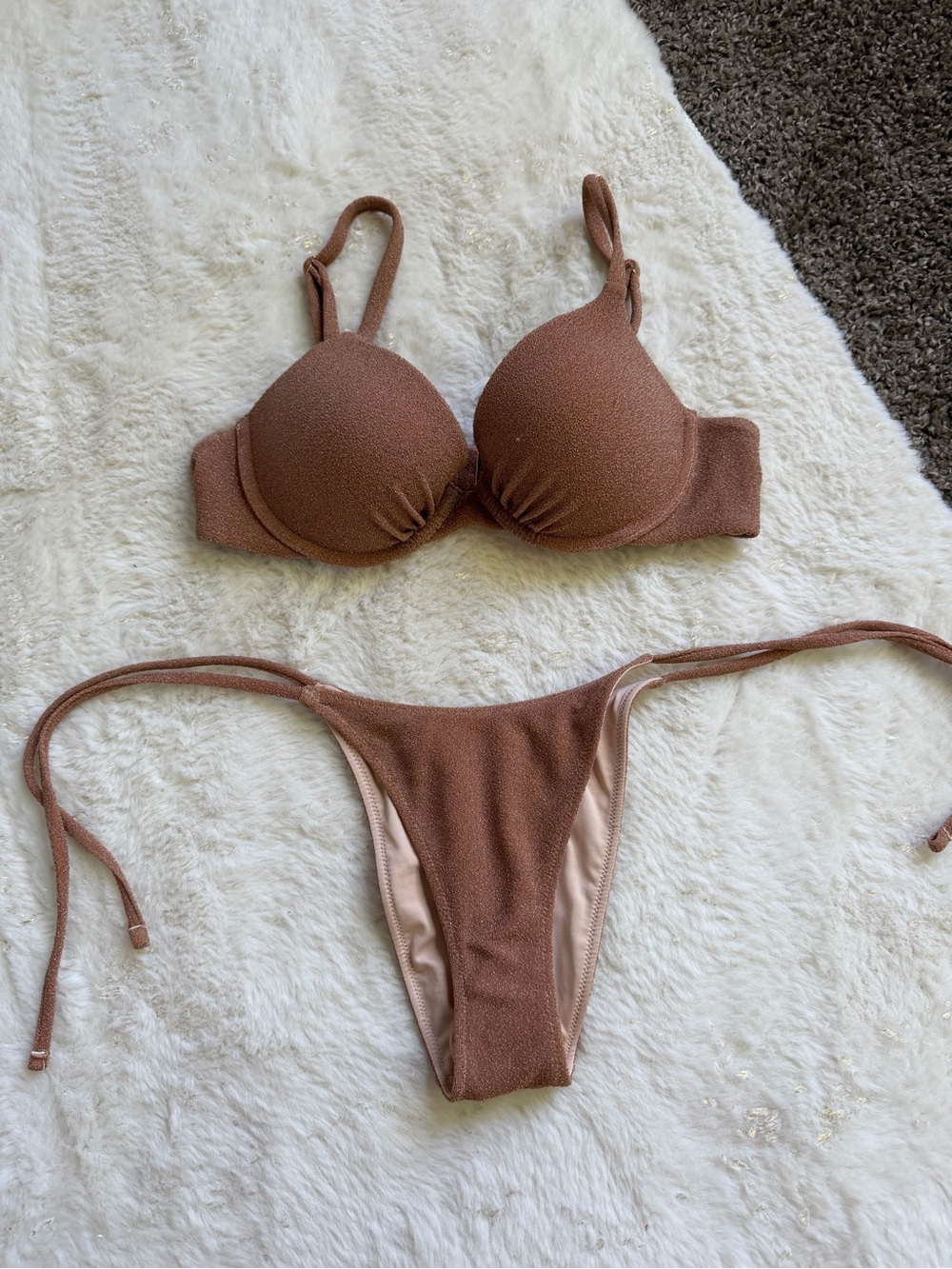 Victoria’s Secret Textured Tie-Side Bikini Set in Dusty Rose Brown